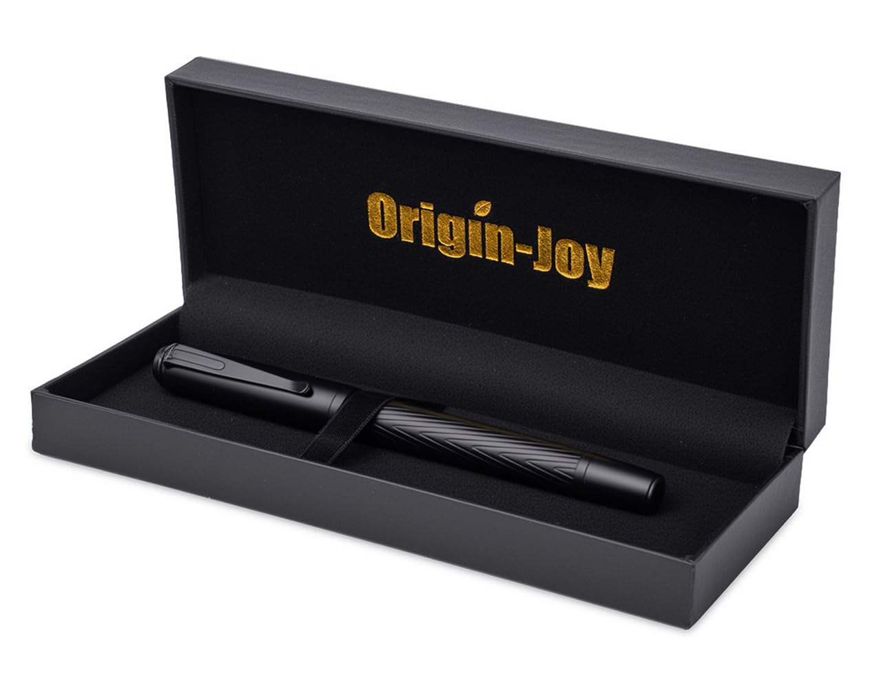Origin-Joy Luxury Metal Pen Set, Professional Executive Heavy Nice Gift Pen with 3 Rollerball Refills 0.7mm for Men (Black, Capped & V Fluted)
