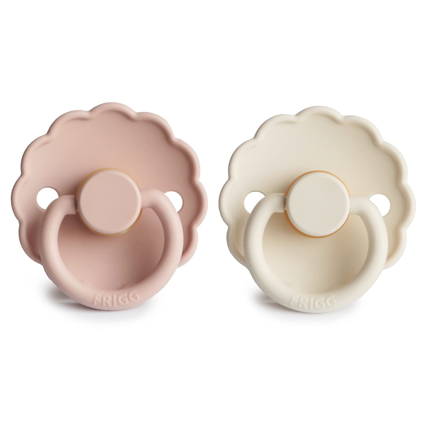 FRIGG Daisy Natural Rubber Baby Pacifier | Made in Denmark | BPA-Free (Blush/Cream, 6-18 Months) 2-Pack