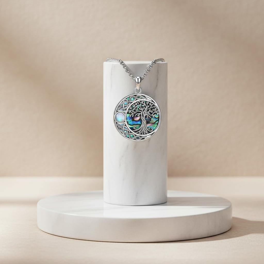 ONEFINITY Tree of Life Necklace for Women Celtic Knot Abalone Shell Pendant Tree of Life Jewellery Gift for Men
