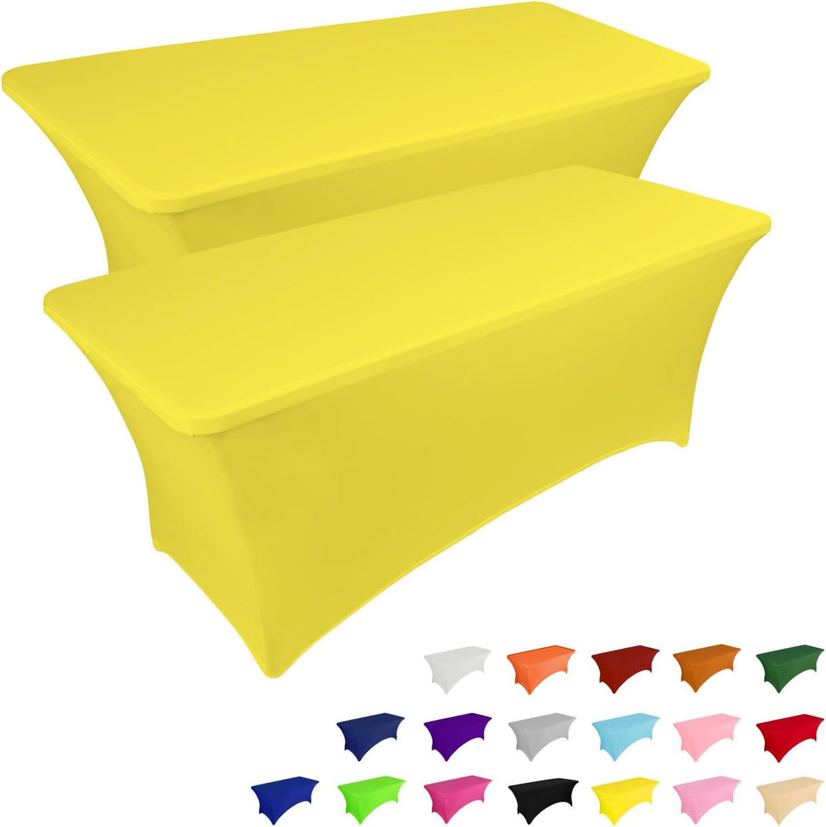 IVAPUPU 2 Pack 6FT Table Cloth for Rectangular Fitted Events Stretch Yellow Table Covers Washable Spandex Tablecloth Protector for Party, Wedding, Cocktail, Banquet, Festival