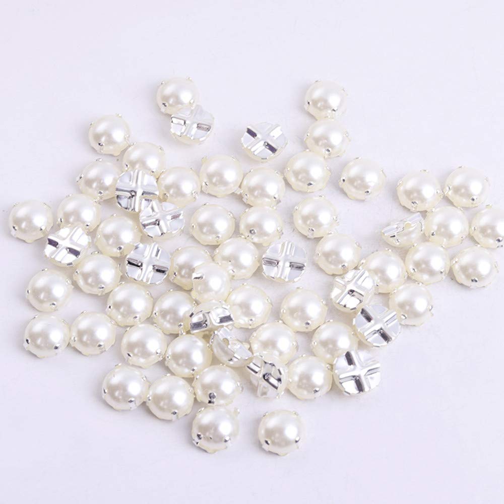 Sewing Pearl Beads Rhinestones Sew On Pearl Rhinestones with Silver Claw Flatback Half Round Pearl for Craft Garment (Silver Claw, 6mm)¡­