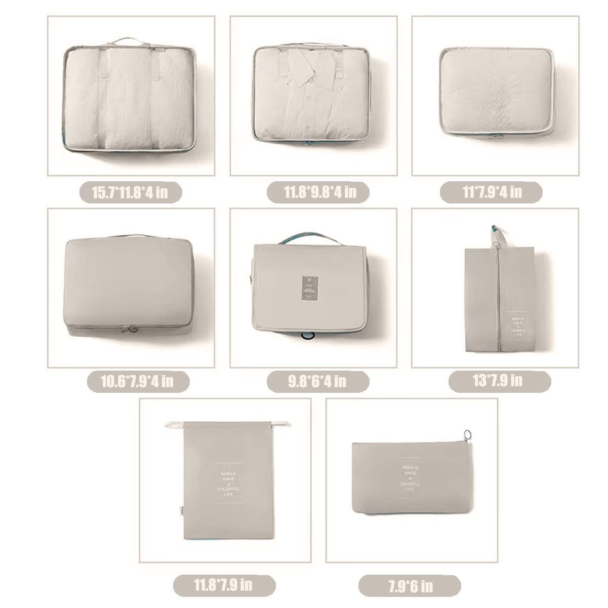 Xducom 8 Set Packing Cubes, Travel Luggage Packing Organizers (Beige)