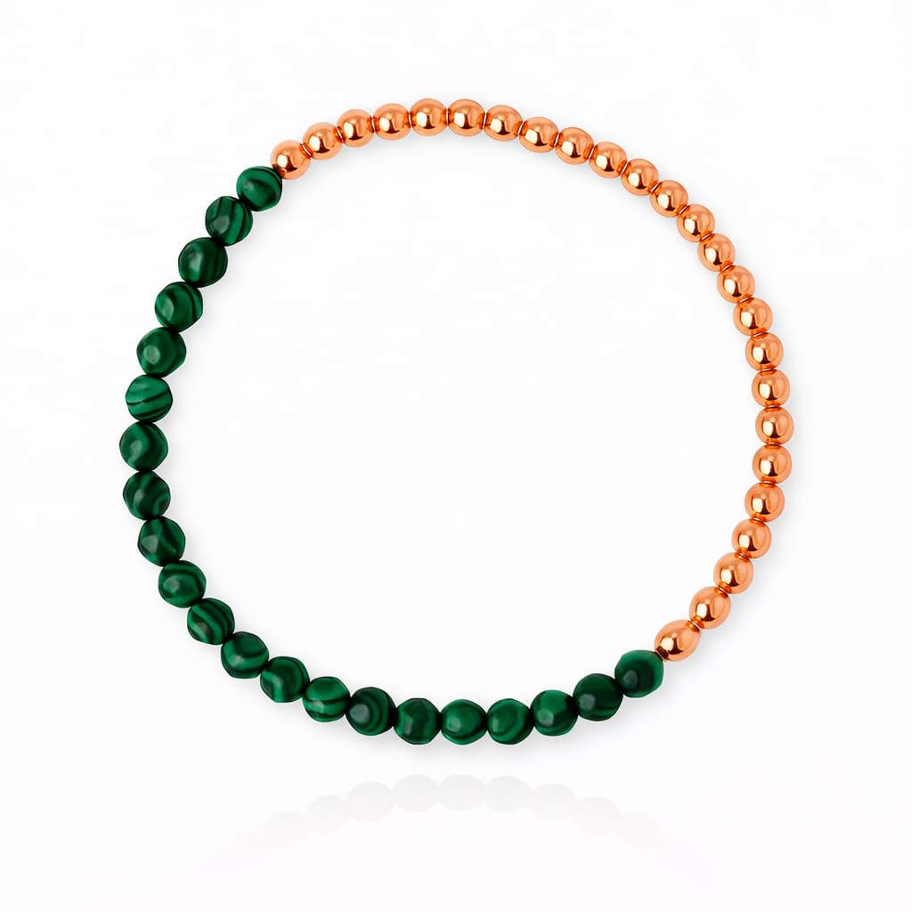 The Blue Yogi Malachite & Natural Copper Bead Bracelet for Men & Women – Healing Crystal Energy Bracelet for Protection & Positivity