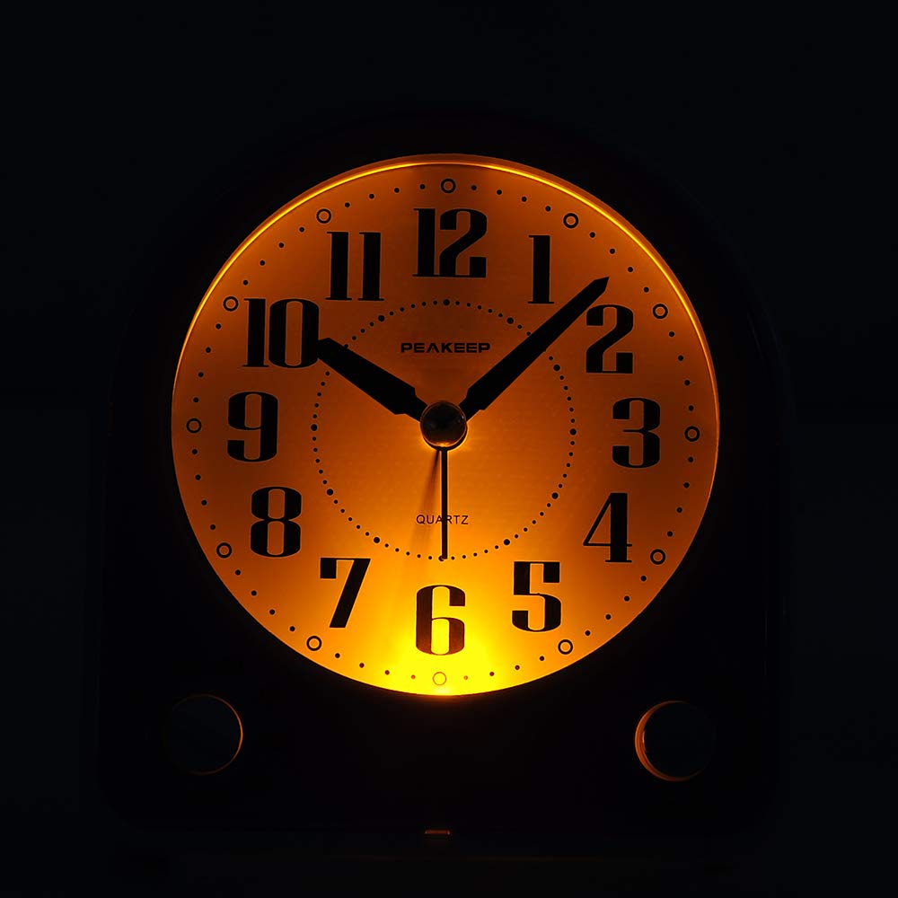Peakeep Analog Alarm Clock Non-Ticking Silent, Optional 7 Wake-up Sounds with Volume Control, Nightlight and Snooze, AA Battery Operated (Green)
