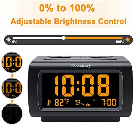DreamSky Alarm Clock Radio for Bedrooms with Battery Backup | Large Numbers with Dimmer Wheel, USB Port, Bedside Digital FM Radio with Sleep Timer, Temperature, Adjustable Volume, Snooze
