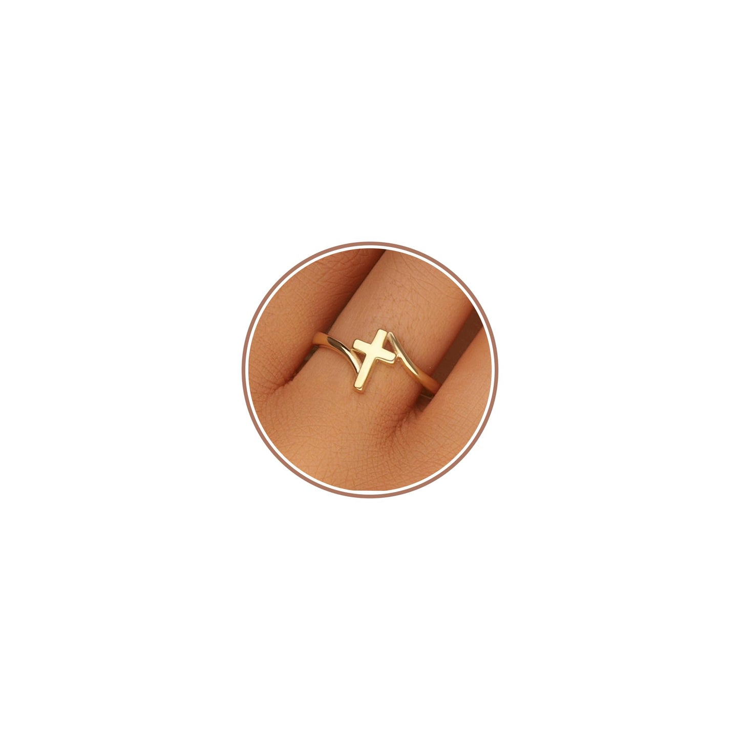 Punhem Gold Cross Statement Rings for Women 14K Gold Silver Tone Non Tarnish Cute Band High Polished Smooth Comfort Fit Size 5-10