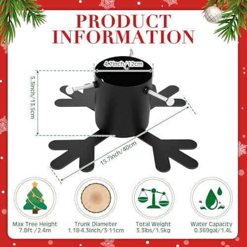 Foilswirl Christmas Tree Stand with Water Reservoir Real Christmas Tree Stand Snowflake Shaped Metal Base Holder Fits for 1.18"-4.33'' Trunk for Home Xmas Party Decoration, 1.4 L Water Capacity