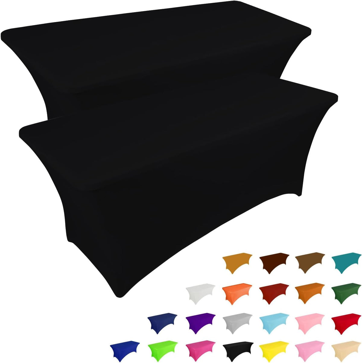 IVAPUPU 2 Pack 6FT Table Cloth for Rectangular Fitted Events Stretch Black Table Covers Washable Spandex Tablecloth Protector for Party, Wedding, Cocktail, Banquet, Festival
