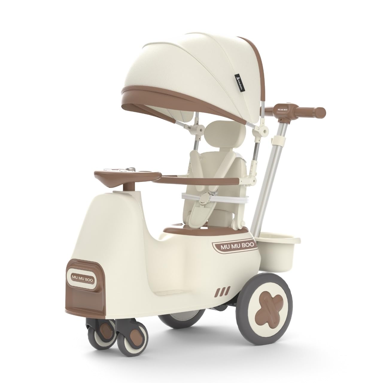 MUMUBOO 3-in-1 Push Ride-On Car Stroller with Automatic Rocking | Innovative Baby & Toddler Solution - No Batteries, No Charging, Just Push & Rock (Beige)