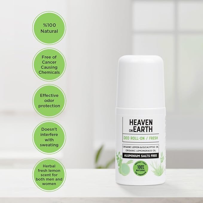 Heaven on Earth Natural Aluminum-Free Deodorant for Women – Long-Lasting Odor Protection, Sensitive Skin Friendly, Vegan, Organic Lemongrass & Eucalyptus Roll-On