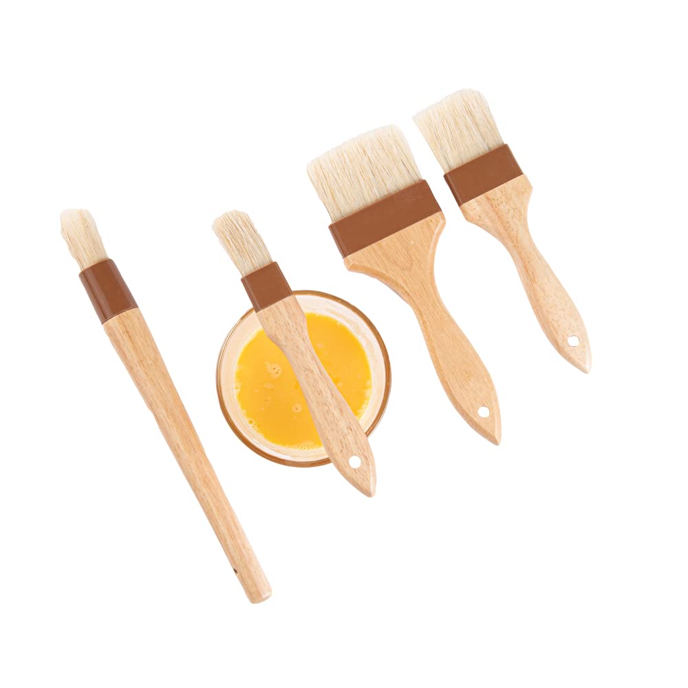 Restaurantware-Pastry Tek Wide Buttering Brush Set, 1 Set of 4 Boar Bristle Pastry Brushes - Hardwood Handle, Sturdy Ferrule, Wood Basting Brushes, Built-In Hanging Hole, For Glazing And Basting