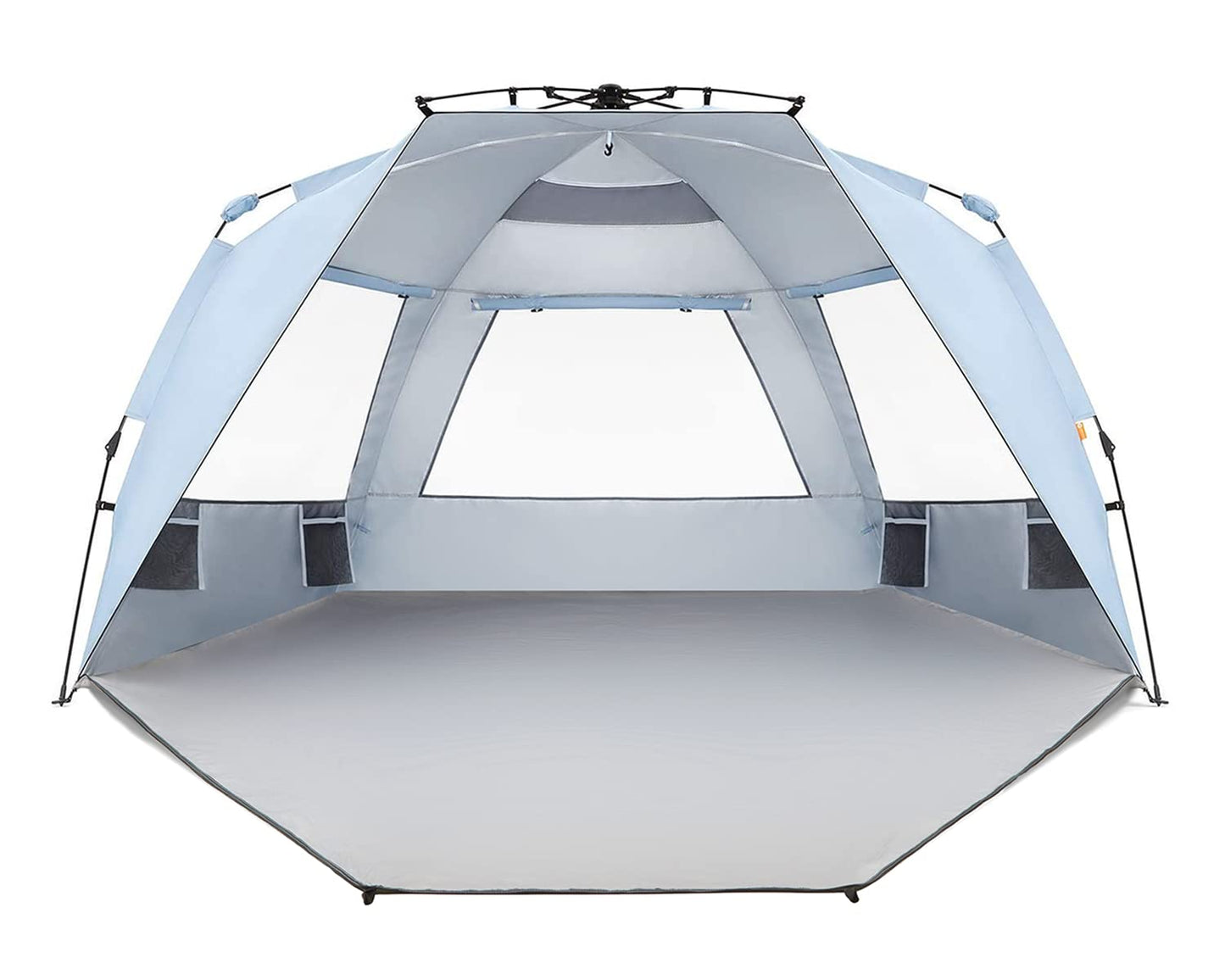 Easthills Outdoors Instant Shader Enhanced Deluxe XL Beach Tent Easy Setup 4-6 Person Popup Sun Shelter 99" Wide for Family UPF 50+ Double Silver Coating with Extended Zippered Porch Sky Blue