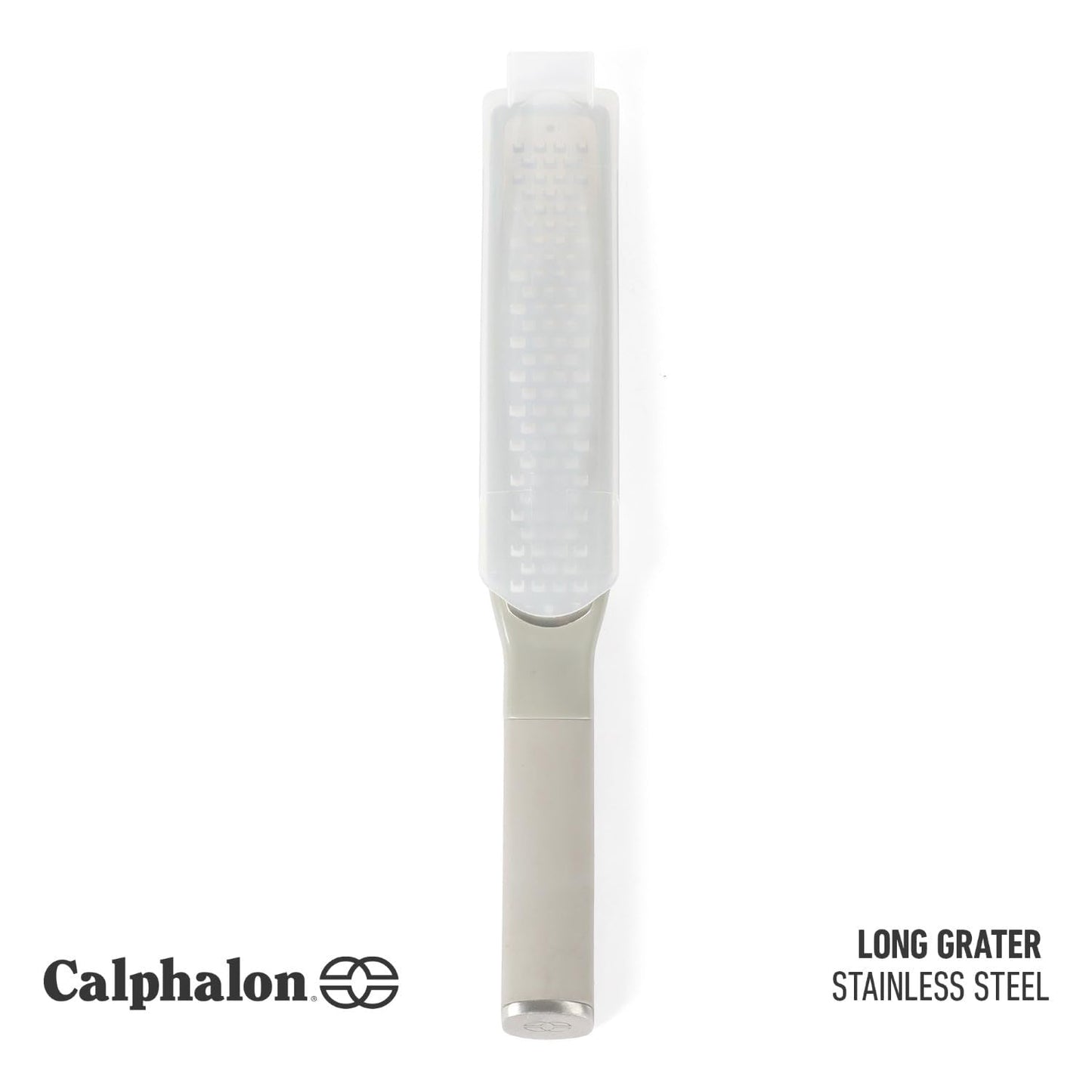 Calphalon Edge Stainless Steel Handheld Grater Lemon Zester W/Cover & Rubber Handle - Taupe