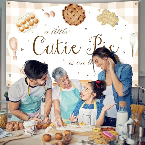 AIBIIN 7x5ft Baby Shower Backdrop - Little Cutie Pie is On The Way Photography Background - Party Decorations & Photo Booth Props - size: 7x5ft