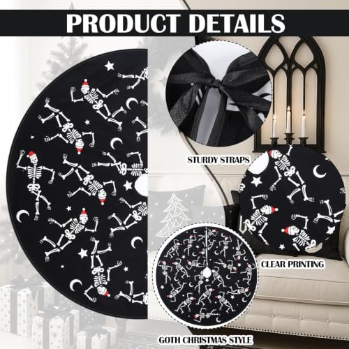 Arrowbash 48 Inch Gothic Christmas Tree Skirt Black White Dancing Skeleton