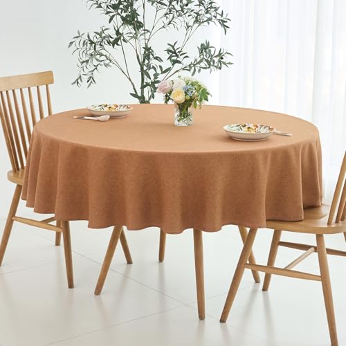 maxmill Fall Round Tablecloth Linen Texture Stain Resistant Waterproof Anti-Shrink Spillproof Washable Soft Table Cloth for Dining Room, Farmhouse Harvest Thanksgiving Holiday Party, 70 Inch, Amber - color: Amber, size: 70" (Round)