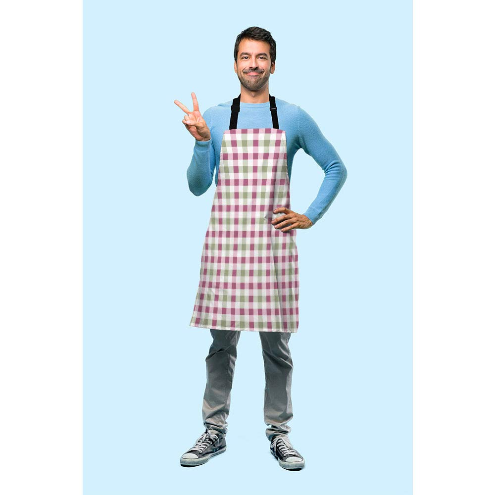 Beabes Gingham Purple Checkered Tartan Bib Apron Adjustable Neck Strap Abstract Horizontal Lattice Square Polyester Work Apron Crafting BBQ Drawing Chef Waitress 27" X 31"