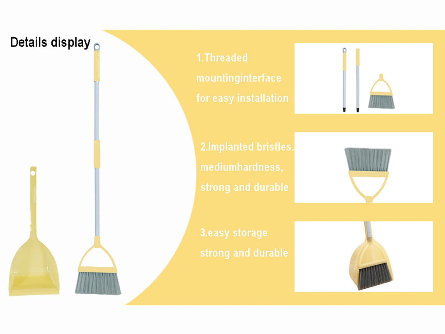Xifando Mini Broom with Dustpan for Kids,Little Housekeeping Helper Set (Light Yellow)