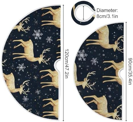Pfrewn Christmas Gold Deer on Black Christmas Tree Skirt 48" Farmhouse Winter Mini Xmas Tree Skirts Mat for Welcome Holiday Party Supplies Rustic Ornaments Indoor Home Decor