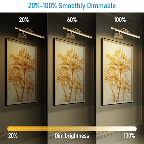 LEONLITE 3CCT Dimmable LED Picture Light, 2700K/3000K/4000K Selectable, CRI90 Swivel Full Metal Picture Frame Light for Wall Art, Painting, Artwork, Portrait, Plug-in & Hardwired, Antique Brass - color: Antique Brass-CCT