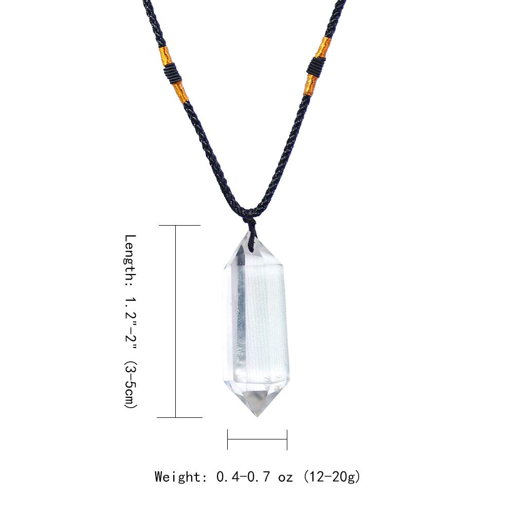 Runyangshi Clear Quartz Healing Crystal Pendants, Double Pointed Natural Crystal Quartz Necklace 6 Faceted Chakra Crystal Wand Stone