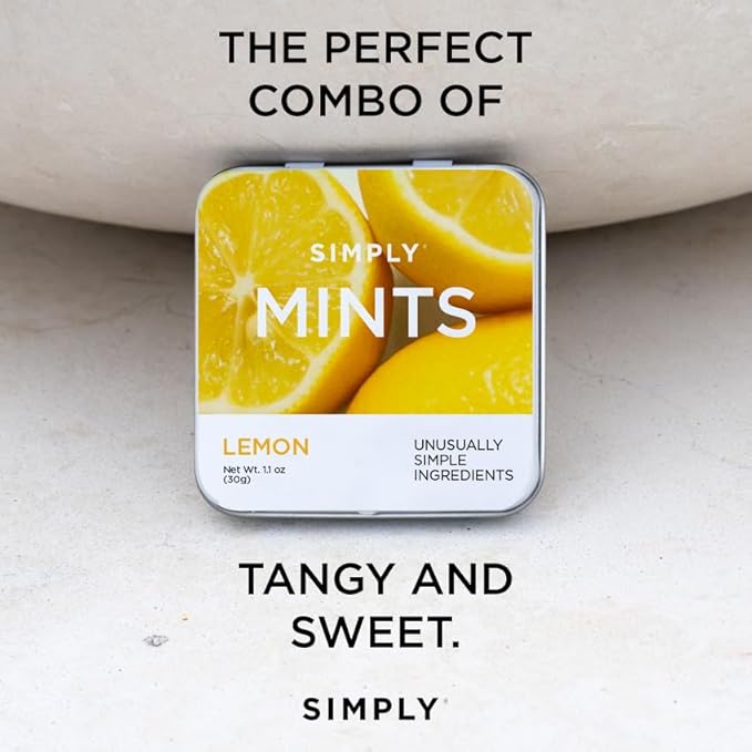 SIMPLY Mints | Lemon Breath Mints | Pack of Six (180 Pieces Total) | Zesty & Refreshing + Aspartame-Free + Vegan + non-GMO