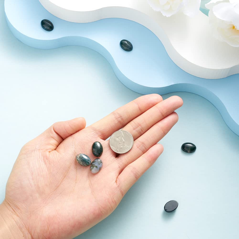 Fashewelry 20Pcs Natural Oval Moss Agate Flat back Gemstone Cabochons 14x10mm Healing Chakra Crystal Stone Bead Cab Covers No Hole for Jewelry Craft Making