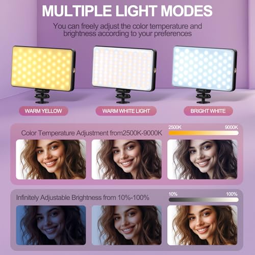 120 LED Cell Phone Selfie Lights - 3 Light Modes, 10-Level Brightness, 5000mAh Rechargeable Battery, Clip-On Fill Light for iPhone, Android, Laptop, Vlogging, TikTok, Video Calls, Makeup