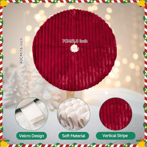 Lanpn Christmas Tree Skirt 16 inch, Faux Fur Xmas Tree Skirt Plush Winter Christmas Tree Mat for Small Mini Pencil Slim Artificial Trees Winter Home Party Indoor Xmas Decor (Red, 40cm)
