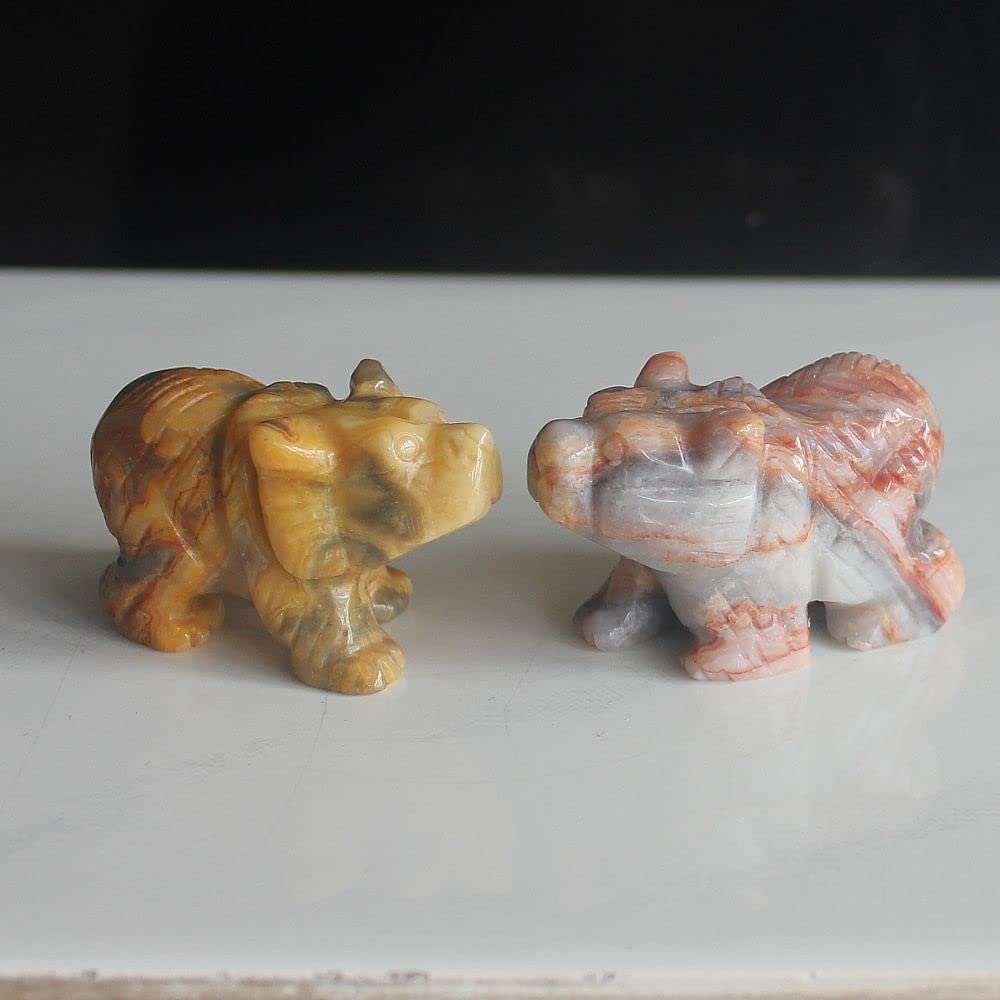 HLbshi Hand Carved Mixed Gemstone Crystal Bear Figurine Animal Carving Statue Home Decor 1.5'' (Crazy lace Agate)