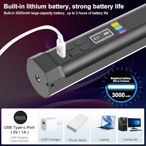PULUZ Magnetic Handheld Light Wand, Full Color RGB Light Stick, LED Fill Light with 3000mAh Rechargeable Battery, 2500-9000K Dimmable Camera Tube Light for Studio Photography TikTok YouTube Vlog, 30cm - size: 11.8 inches