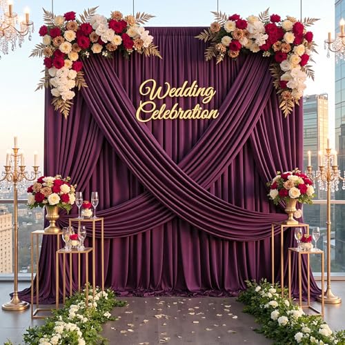 20ft×12ft Wrinkle Free Burgundy Backdrop Curtain for Wedding Parties, 4 Panels 5×12ft Long Soft Silky Polyester Backdrop Drapes Maroon Photo Back Drop Cloth for Birthday Photography Background - color: Burgundy, size: 12ft Long_4 Panels