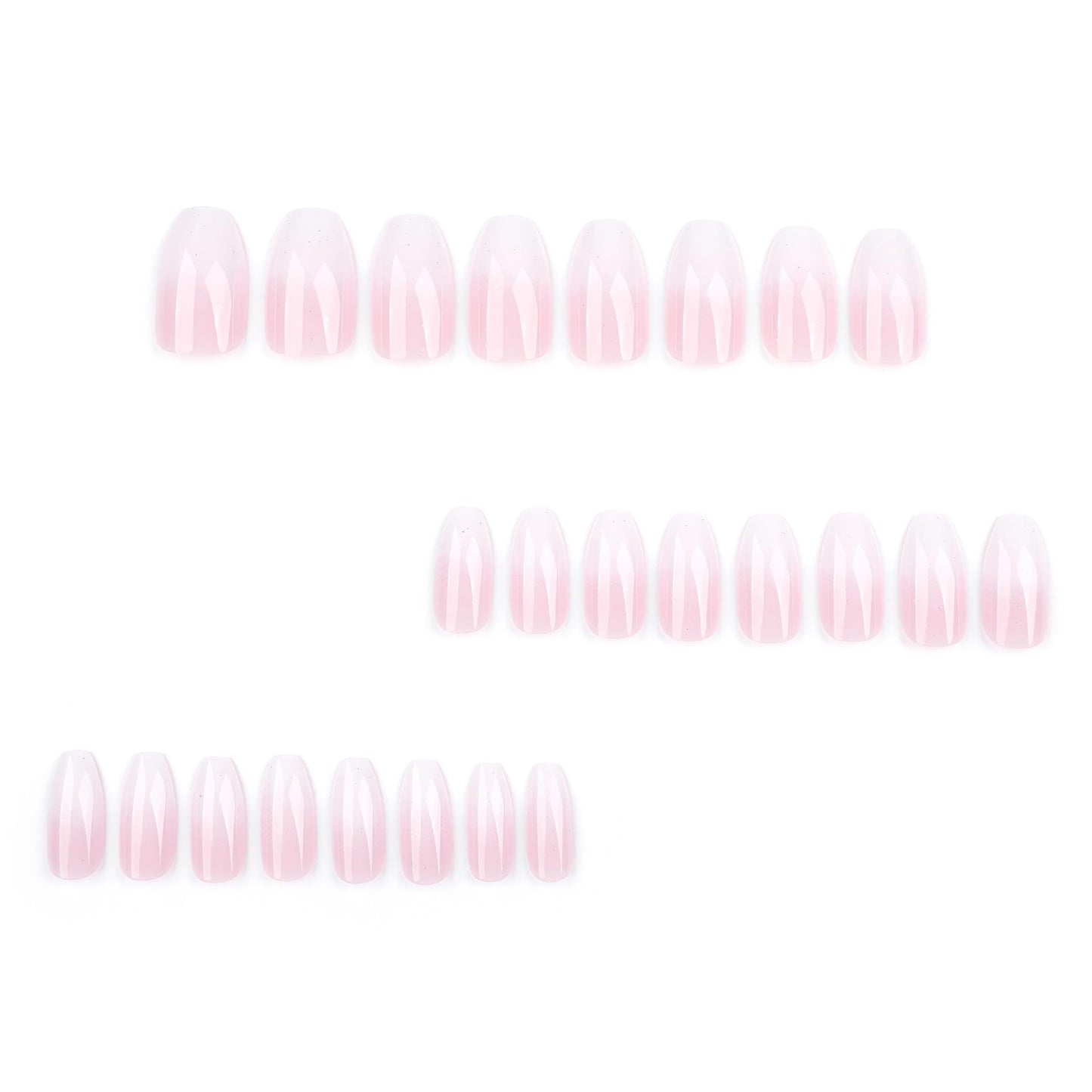 RUOKEXIN Coffin Press on Nails Medium Fake Nails Pink White Ombre False Nails with Designs Sparkly Artificial Nails Medium Glue on Nails Coffin Nail Press ons Cute Stick on Nails for Women 24Pcs
