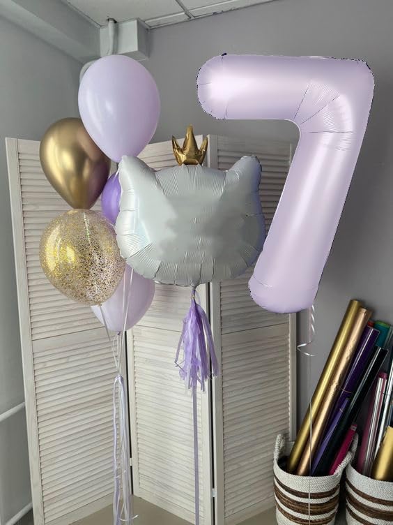 Number 6 Foil Balloon 40 Inch – Cream & Purple Mylar Number Balloon for Birthday, Graduation & Anniversary