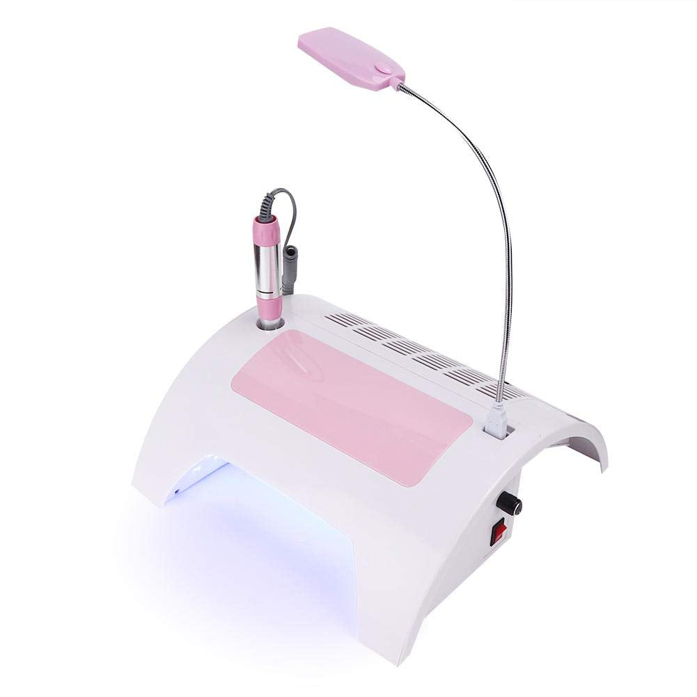 5 in 1 Nail Dust Collector with Drill, 60W Electric Nail Vacuum Dust Collector Extractor Nail Dust Cleaner Manicure Light Hand Rest Pillow Dust Suction Machine for Manicure Pedicure (US)