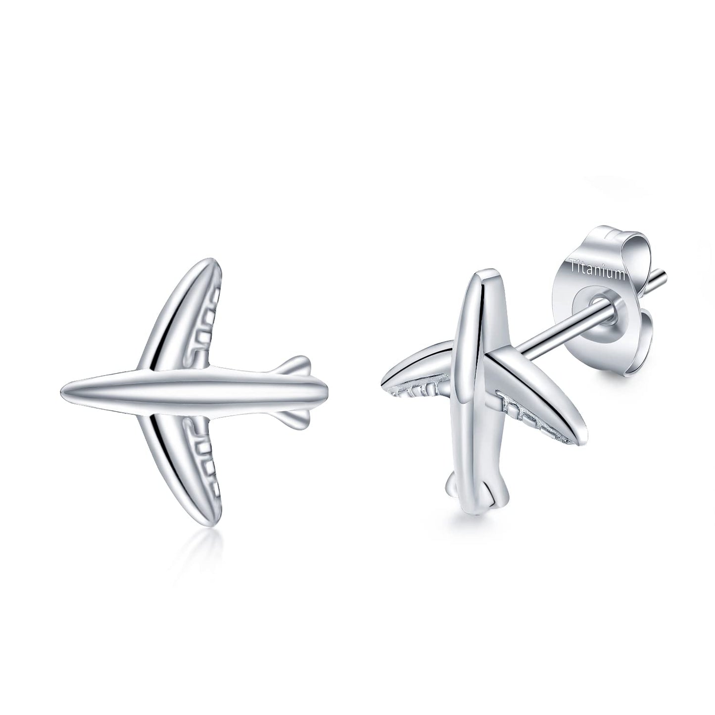 VOJO Implant Grade G23 Titanium Stud Earrings for Sensitive Ears Post Pierced Cartilage Lobe Earring Stud for Women (Silver Plane)