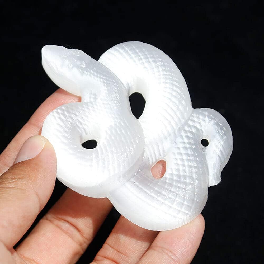 TEAMWILL 1PC Natural Selenite Snake Skull Carved Quartz Crystal Skull Reiki Healing