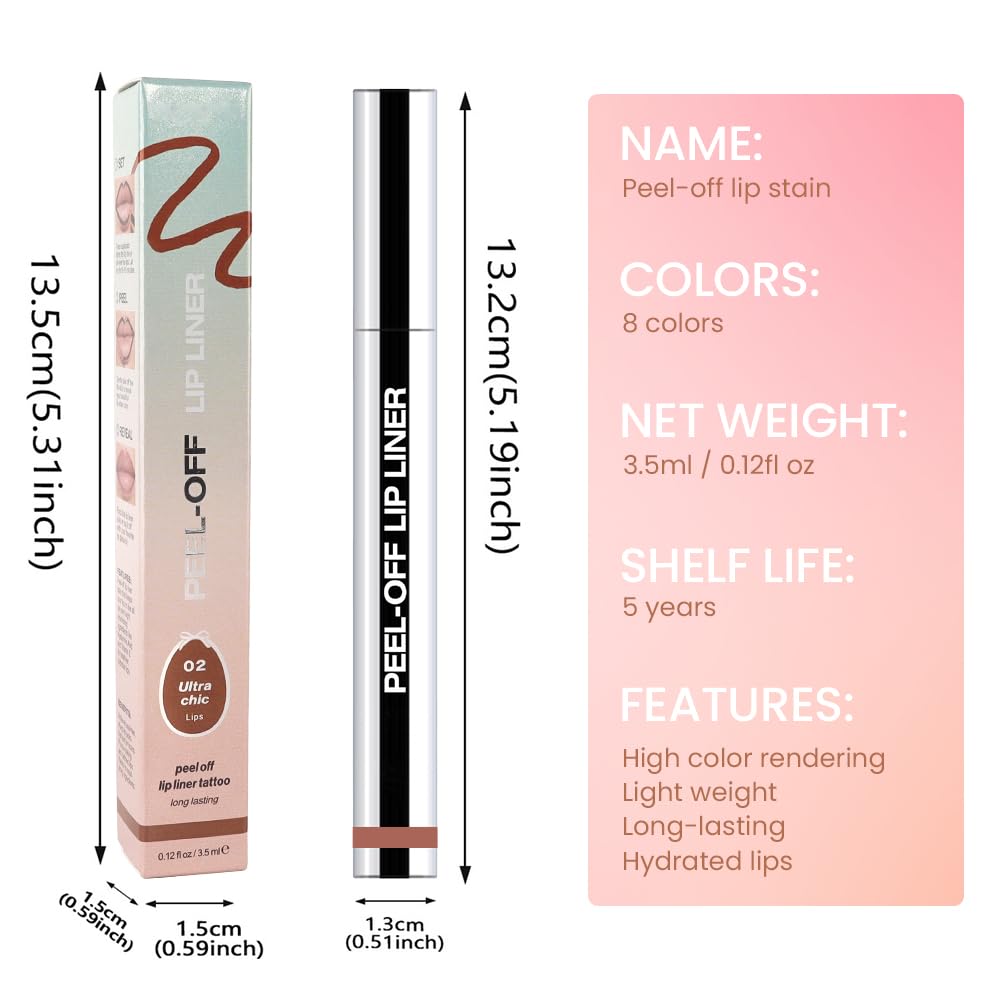 Matte Liquid Lip Stain Peel Off Lip liner Tattoo, Brown Matte Peel Off Lip Stain, Long Lasting Waterproof Lipstick Lip Gloss Stain, Transfer-proof for All Skin Types, 0.12 fl oz 02#