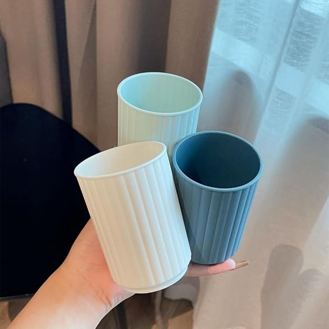 Wide Striped Toothbrush Cup 2Pcs, Simple Couple Toothbrush Cup, Large Capacity Bathroom Cup, Juice Cup, Reusable Water Cup (White&Green)