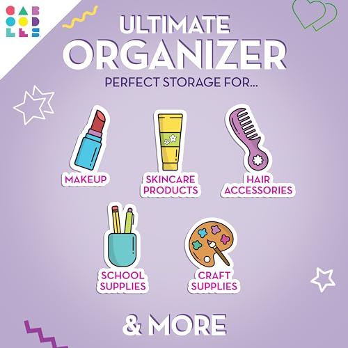 Caboodles On-The-Go Girl Makeup Box, Seafoam on Lavender, Hard Plastic Makeup Organizer Box, Built-In Mirror, Secure Latch for Safe Travel, Spacious Storage for Large Items
