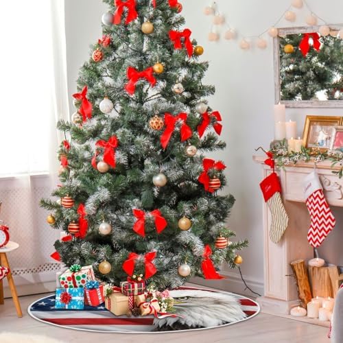 Patriotic Eagle Tree Skirt 36" Classic American USA Flag Christmas Tree Skirts Xmas Mat for Holiday Festival Party Memorial Day 4th of July Decor