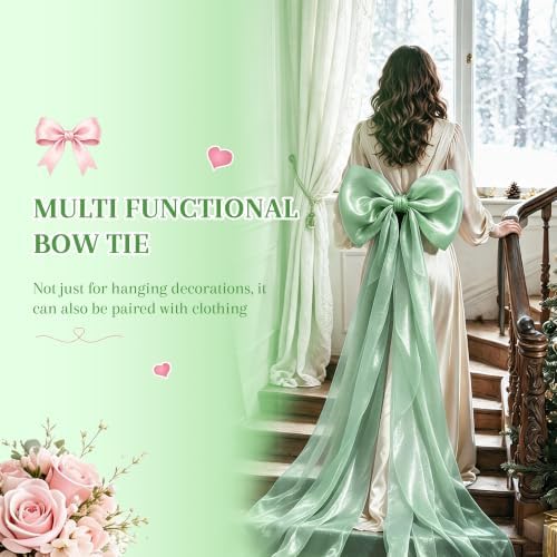 Big Satin Bow Coquette Room Decor, 16x79 Inch Large Christmas Bows for Birthday Decorations, Christmas Tree Topper, Girl Room Decor, Bachelorette, Wedding, Baby Shower, Front Door, Wreath (Green)