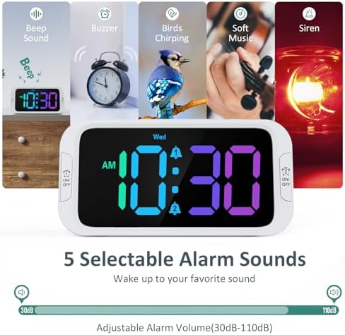 Odokee Digital Dual Alarm Clock for Bedroom with 0-100% Dimmable Display | RGB Electric Alarm Clock for Kids with Weekday/Weekend Mode - Loud Alarm for Heavy Sleepers with 5 Sounds Adjustable Volume
