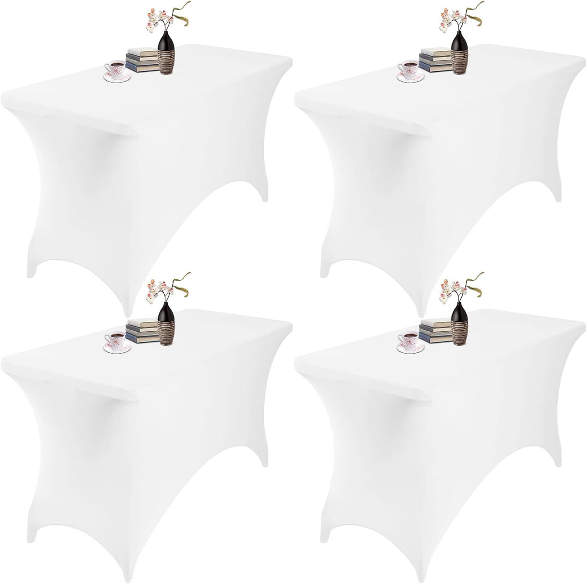 4Pack Spandex Waterproof Table Covers 4ft，Spandex 4ft Waterproof Table Cover for Party,Wedding, Banquet, and Events(White)