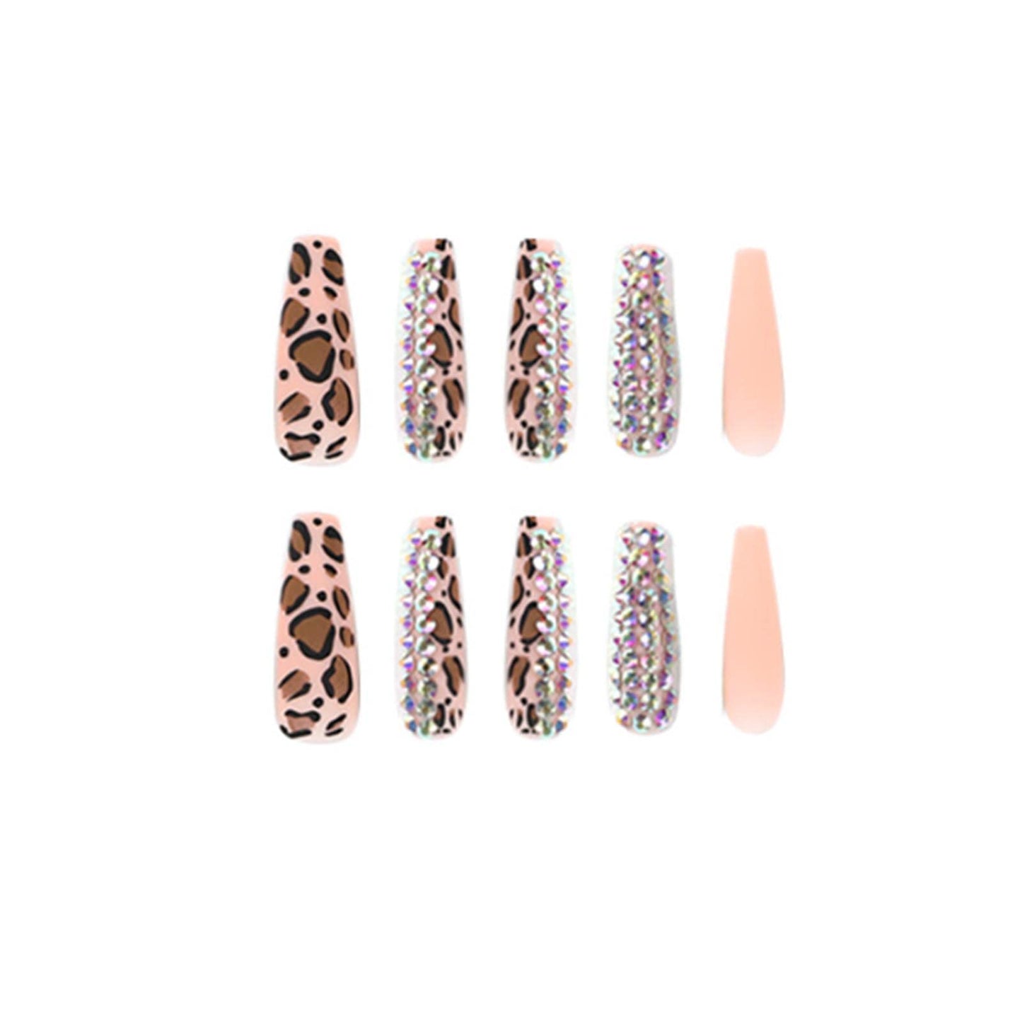 YoYoee Diamond Inlaid Manicure Press on Nails Leopard print Fake Nails Long Coffin False Nails Acrylics Full Cover Tips for Women and Girls 24PCS
