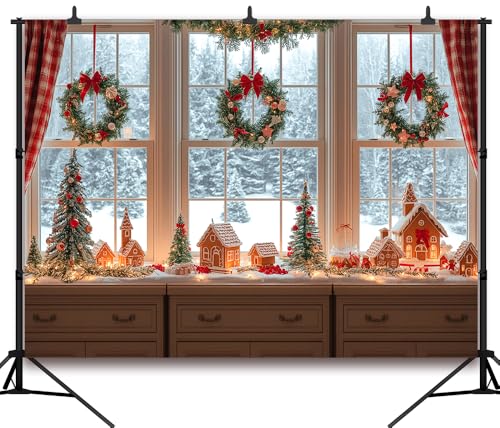 10x8 FT Christmas Gingerbread House Backdrop Natural Snow Outside Xmas Backdrops for Photography Gingerbread House Christmas Party Decorations Family Photo Shoot Props Banner - size: 10x8 FT