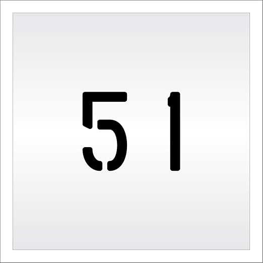 Pavement, Curb, and WheelStop Stencils - 4 inch Double Number Stencil - (51) - 4" x 4" x 1/16" (63 mil) - Light-Duty