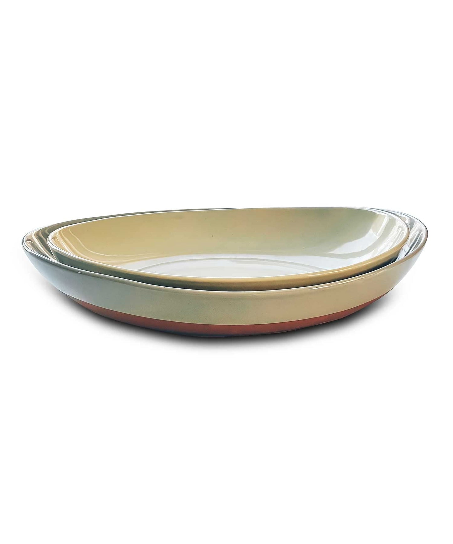 Mora Ceramic Large Serving Bowls- Set of 2 Oval Platters for Entertaining. Modern Kitchen Dishes for Dinner, Fruit, Salad, Turkey, etc. Oven, Dishwasher Safe, 55/35 oz, 13.5" / 11.8" - Neutrals