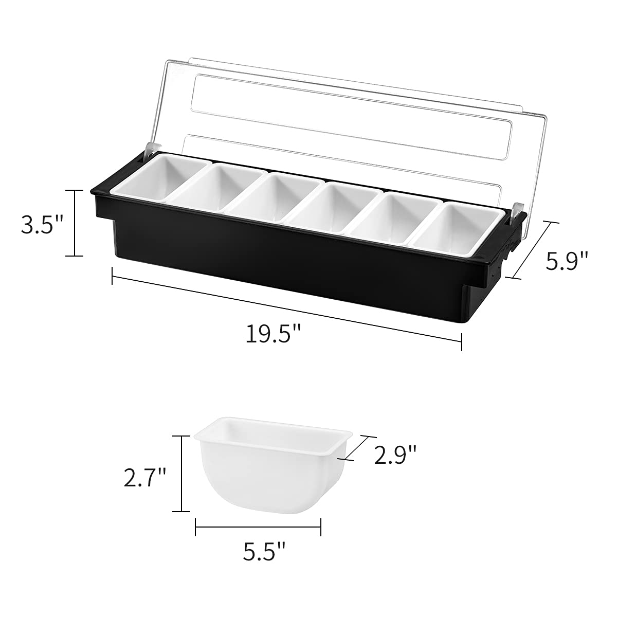 BEYLANG Ice Chilled Serving Tray Condiment Pots 6 Compartment Condiment Server Caddy (6 Compartments)