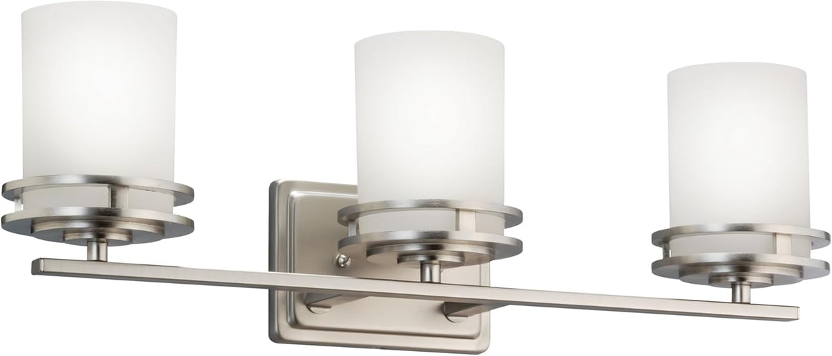 Kichler Hendrik 24" Vanity Light in Brushed Nickel, 3-Light Modern Bathroom Vanity with Satin Etched Cased Opal Glass, (24" W x 8" H), 5078NI